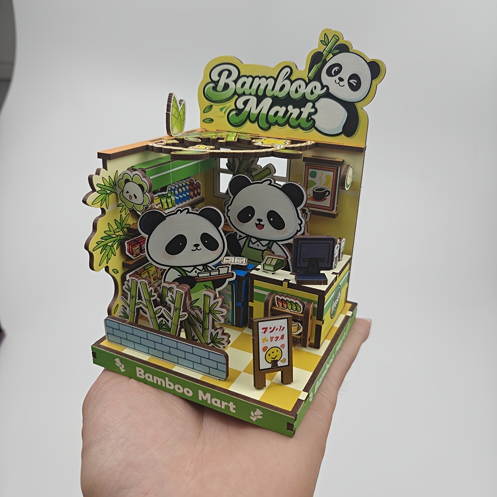 60pcs Panda Supermarket Double-Sided Wooden 3D Puzzle