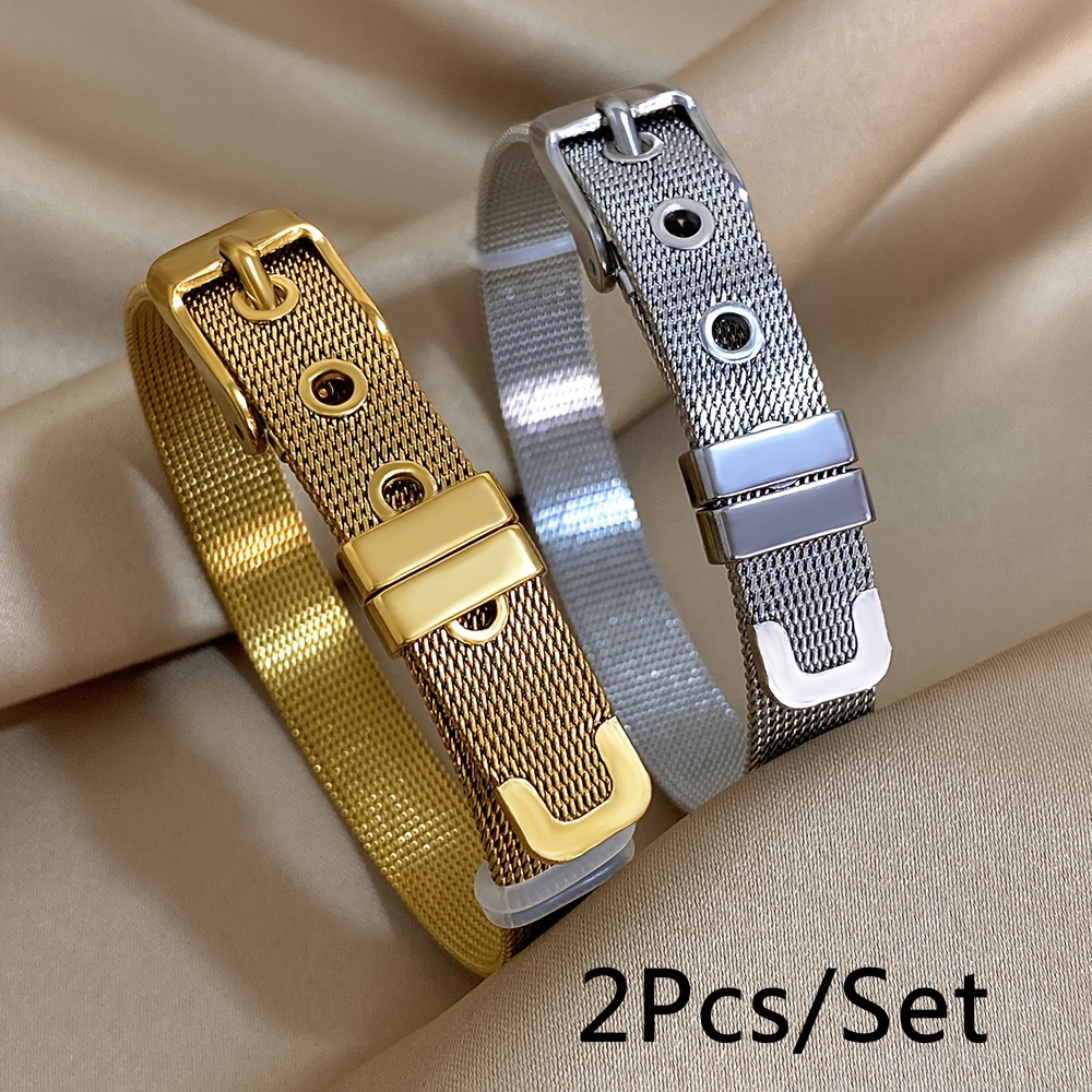 Image of 1pc/2pcs Retro Stainless Steel Braided Bangle Bracelet For Women Stylish Classic Jewelry Gifts For
