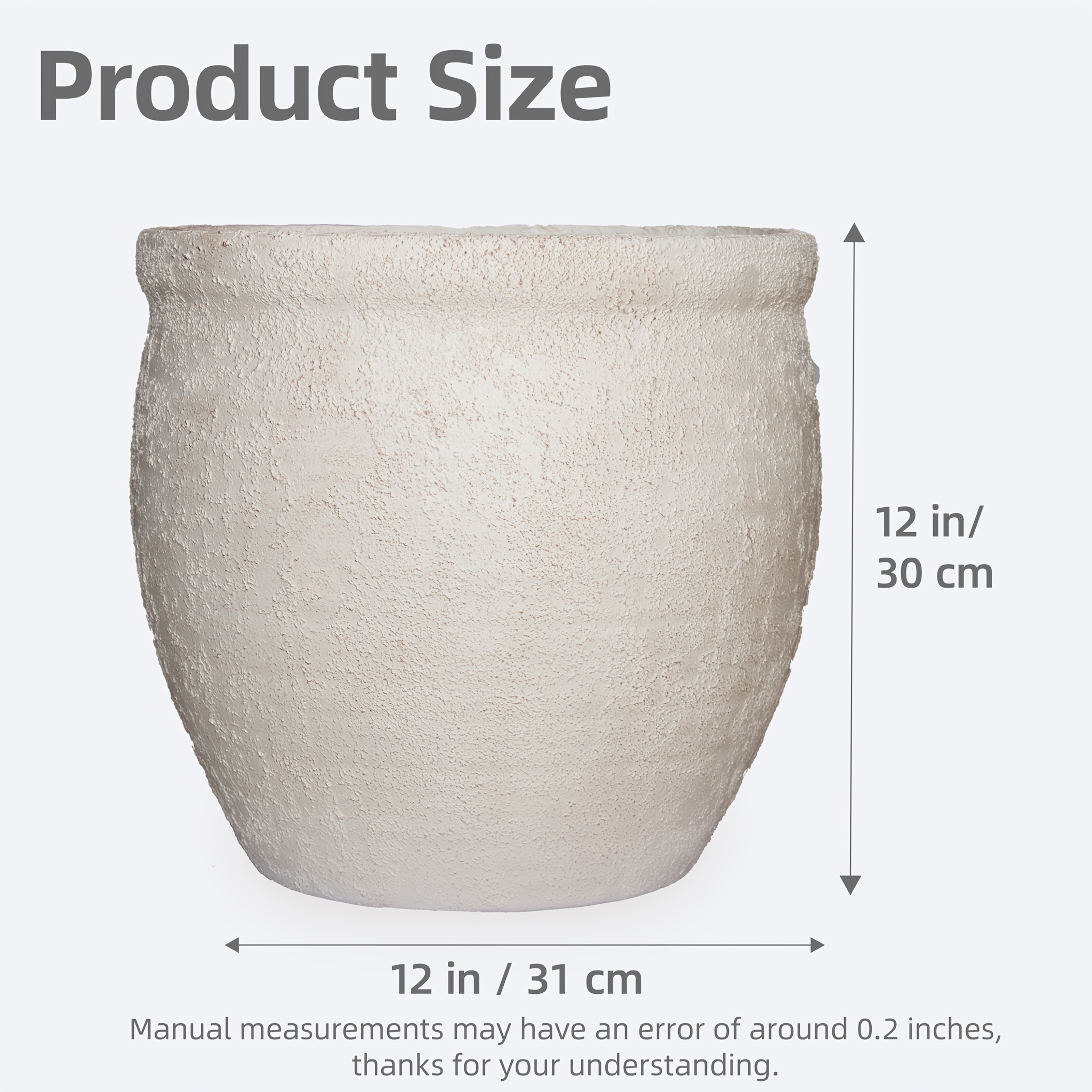 Image of 12" H X 12" Dia Hand-textured Beige Planter - Pot With Elegant & Raised Texture, Lightweight Indoor/outdoor Plant Container, Drainage Hole, Oval Shape For Garden, Balcony, Home Decor, Garden Decor