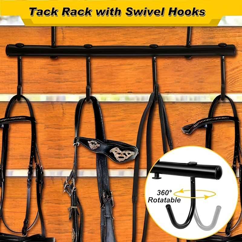 

Black Tack Rack With Swivel Hooks, Hanging Hooks Portable Tack Hangers For Horses, Horse Tack Room Organizer Horse Tack Holder For Stall Room Trailer Accessories (6 Hooks Style)