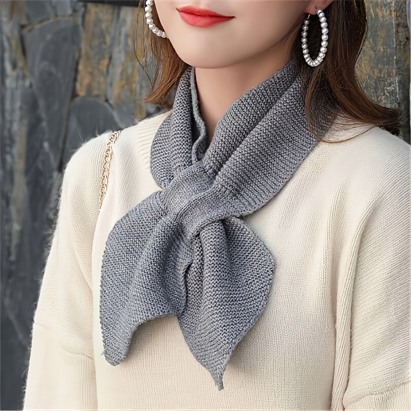 TEMU 1pc Women's Winter Solid Color Versatile Small Scarf, Crossed Scarf Neck Warmer, Faux Collar Triangle Scarf, Women's Elegant Stretch Scarf -