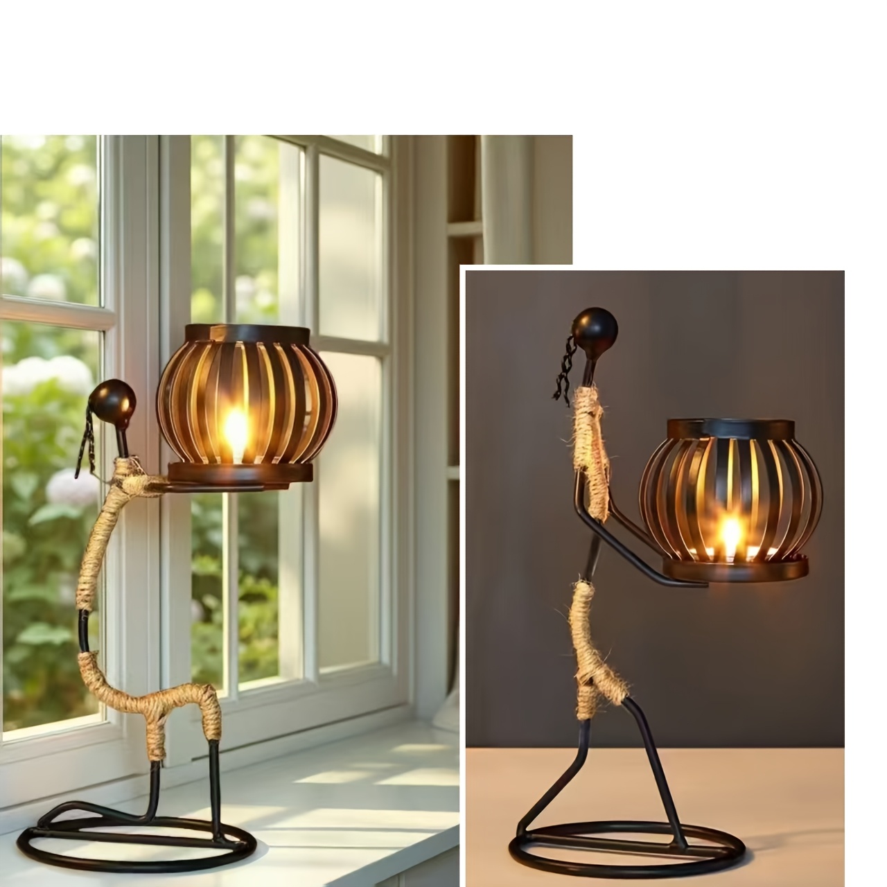 TEMU 2pcs Handmade Retro Metal Holder Compatible For Wedding, Party, Anniversary - Tabletop Candelabra With Baked, Girl Figurine Design, No Power