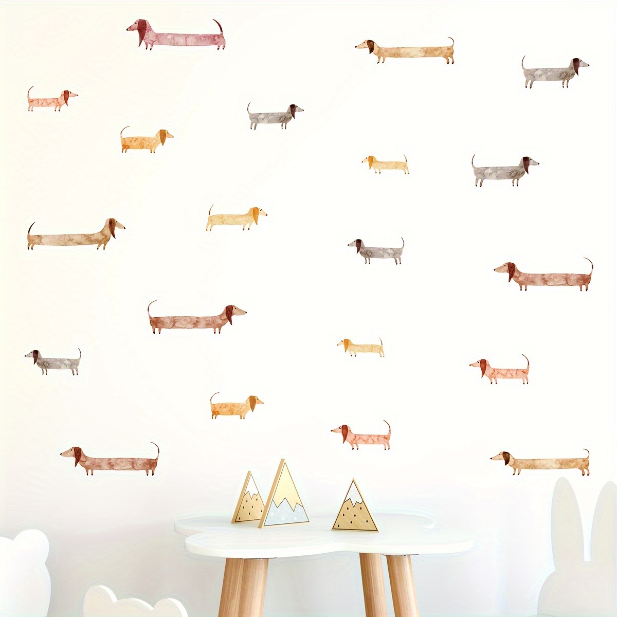 3pcs Creative Vinyl Wall Stickers, Watercolor Cute Sausage Dog Pattern Self-adhesive Furniture Wall Decals, Home Decor Bedroom Entryway Living Room Porch Wall Decoration Background