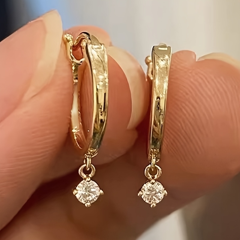 E-shop Minimalistische elegante eingelegte Zirkonia Anhänger Goldene Ohrringe für Damen, für , Party, Urlaub, täglich vielseitig zu tragen