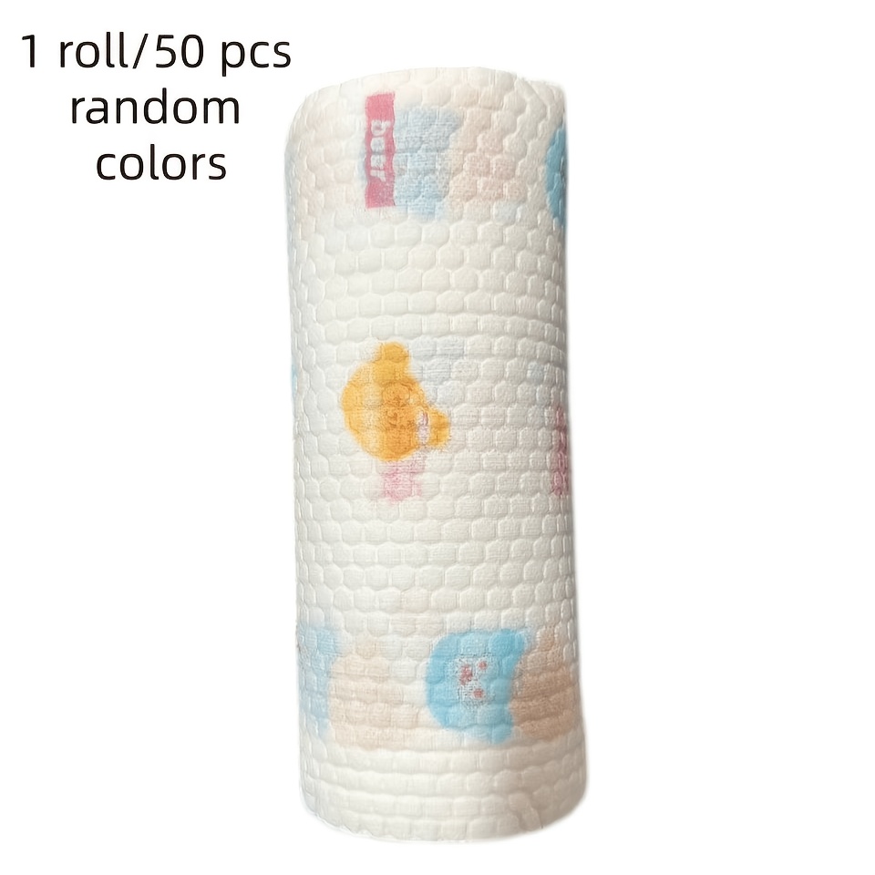 TEMU 1 Roll Pack, 50 Sheets Per Roll, Thickened And Widened Lazy Towels, Multifunctional Absorbent Cleaning Dish Cloths, Random Cartoon Patterns,