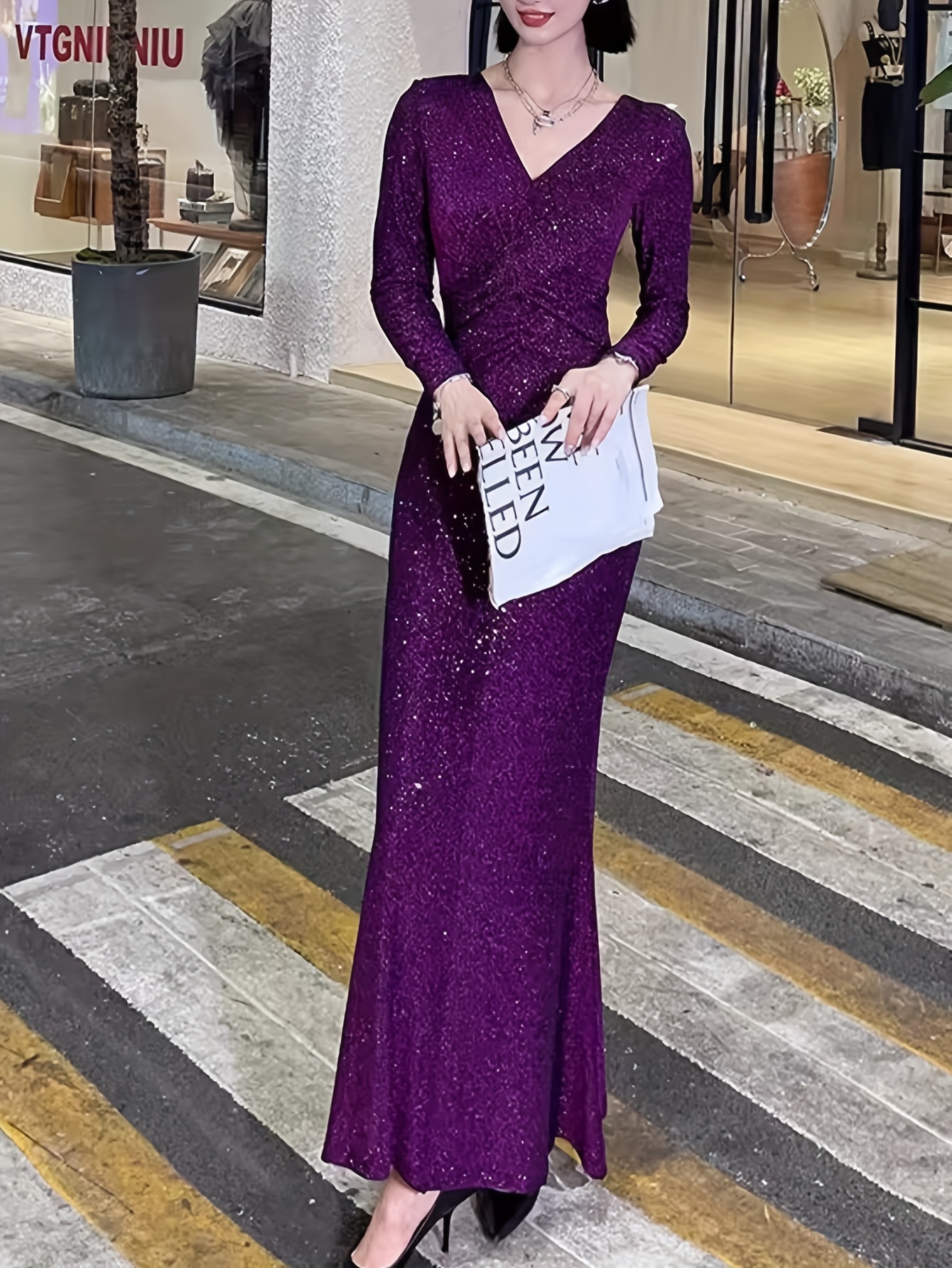 strapless open back dress Mauve Purple Bridesmaid Dresses Ruffles Sleeves – Lisposa main image 1