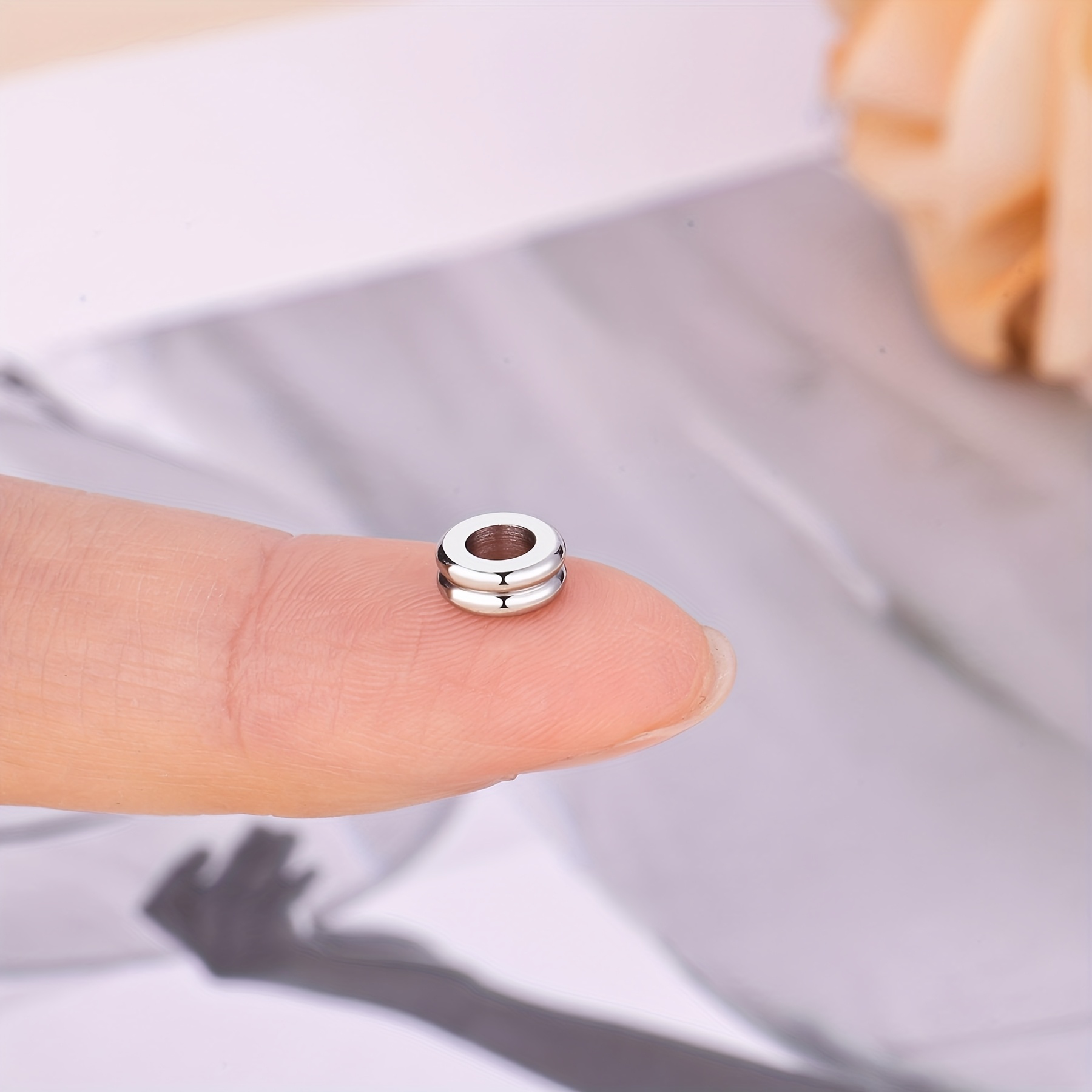 TEMU 80pcs Perles d'espacement rainurées à double couche en acier inoxydable pour la fabrication de bijoux de bricolage