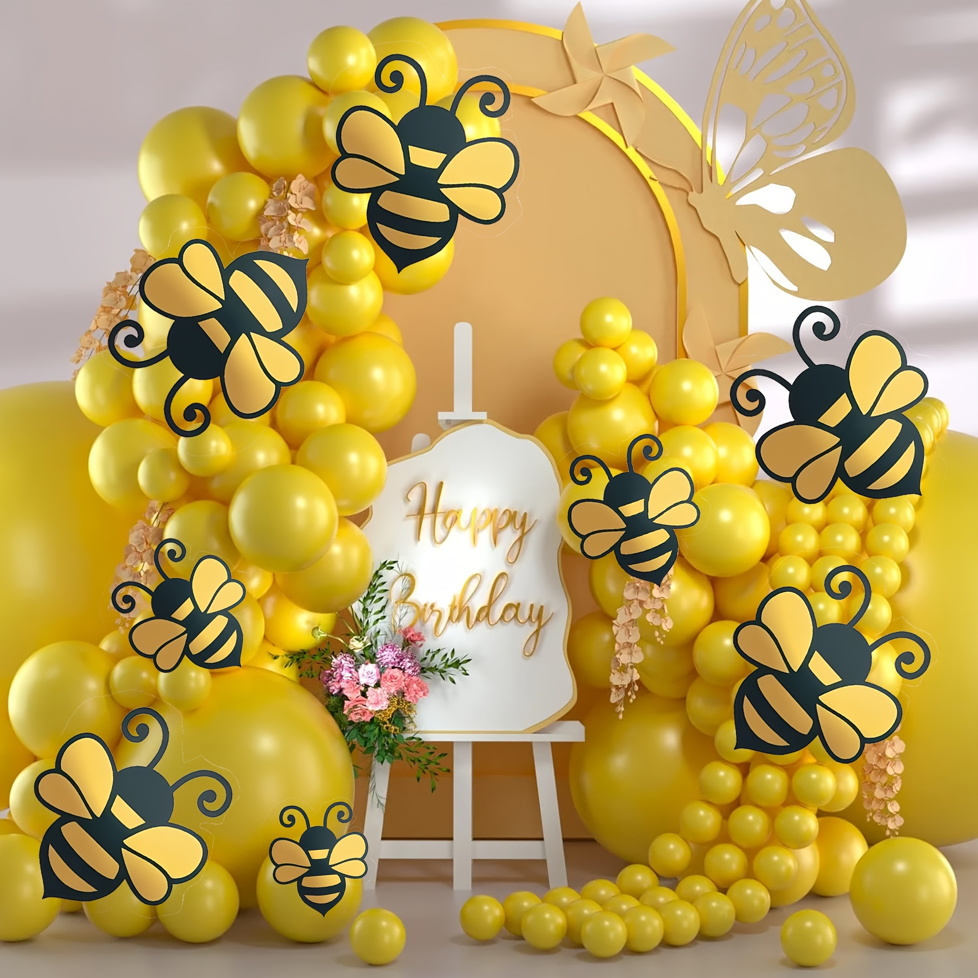 

8pcs Large 3d Bee Wall Decor Set - Party & Birthday Decorations, No Power Needed