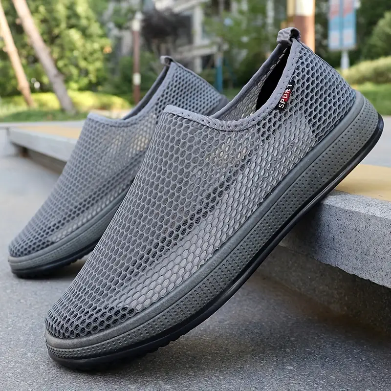 mens summer slip on casual shoes with mesh upper breathable comfy walking shoes for outdoor camping fishing details 4