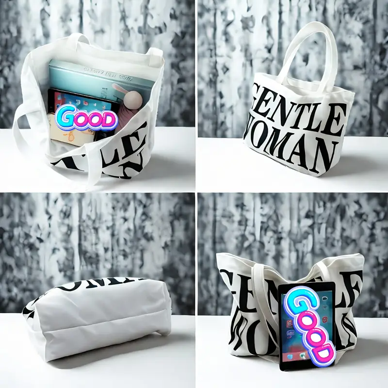 canvas tote bag large capacity white letter print shoulder bag for everyday use everyday shoulder bag bag simple tote construction details 2