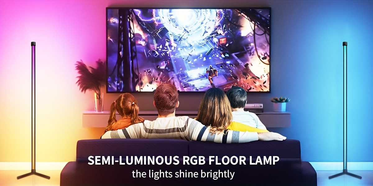 Smart RGB+White LED Floor Lamp with Music Sync, App control Modern Adjustable Gooseneck Corner Light for Gaming Room, Living Room, Party, RGB Color Changing Mood (/Metal)