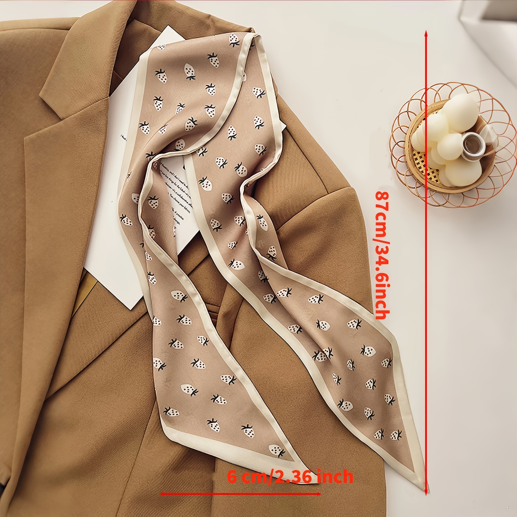 French-Style Elegant Brown Scarf, Versatile Decorative Ribbon