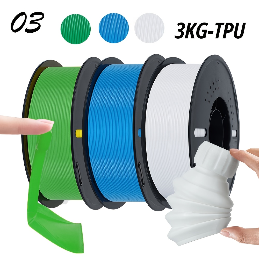 Image of Keepang 3kg Tpu 95a Flexible 3d Printer Filament, 1.75mm+/-0.03mm Tolerance, Strong Elasticity And Resistance, 3pack Mixed Colors, Total 1kg *3roll Set