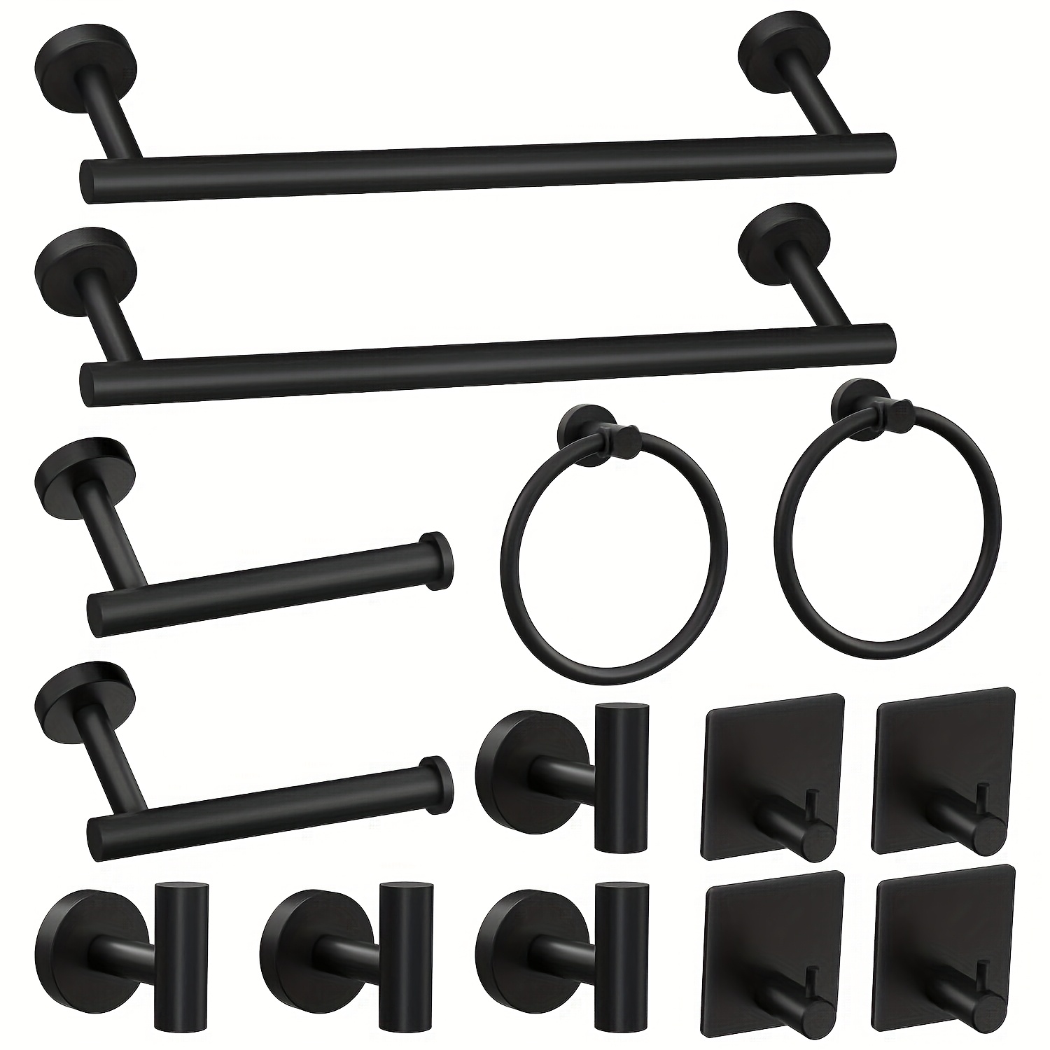 TEMU 14pcs Matte Black Bathroom Accessory Collection, Featuring Stainless Steel Hardware, Includes " Towel Bar, A Toilet Paper Holder, A Towel Ring,