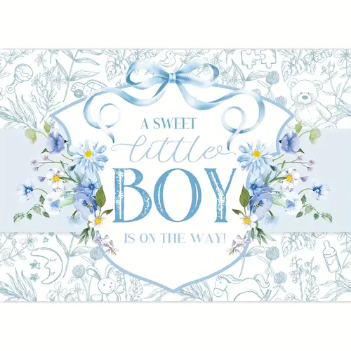 1pc blue floral a boy the way polyester backdrop 210x150cm cartoon multipurpose banner for birthday party decoration photo booth studio background