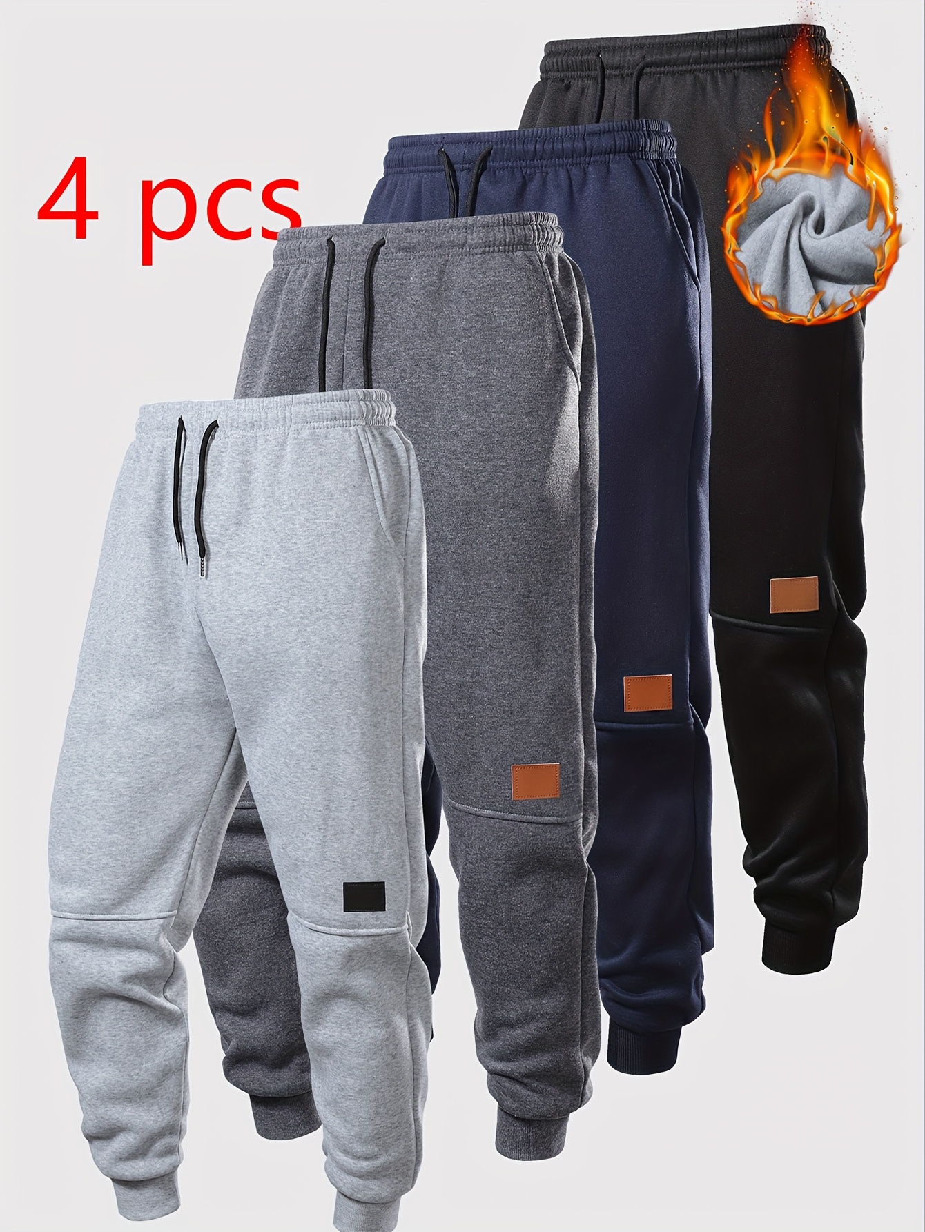 4pcs Men's Autumn Winter Casual Sports Pants, Drawstring Elastic Waistband + Tapered Cuff Design, Fashion Stretchy Joggers, Warm and Comfortable Athletic Pants, Lounge Pants, Casual Wear, Fashion Joggers, Warm Material, Durable Construction, Jogger Pants, Athletic Joggers, Gym Wear, Streetwear Pants