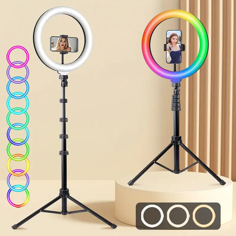 12 Inch Selfie Ring Light with RGB Mode with 160cm Tripod and Phone Holder, Ideal for Photography, Video Recording, Zoom Meetings, Handheld