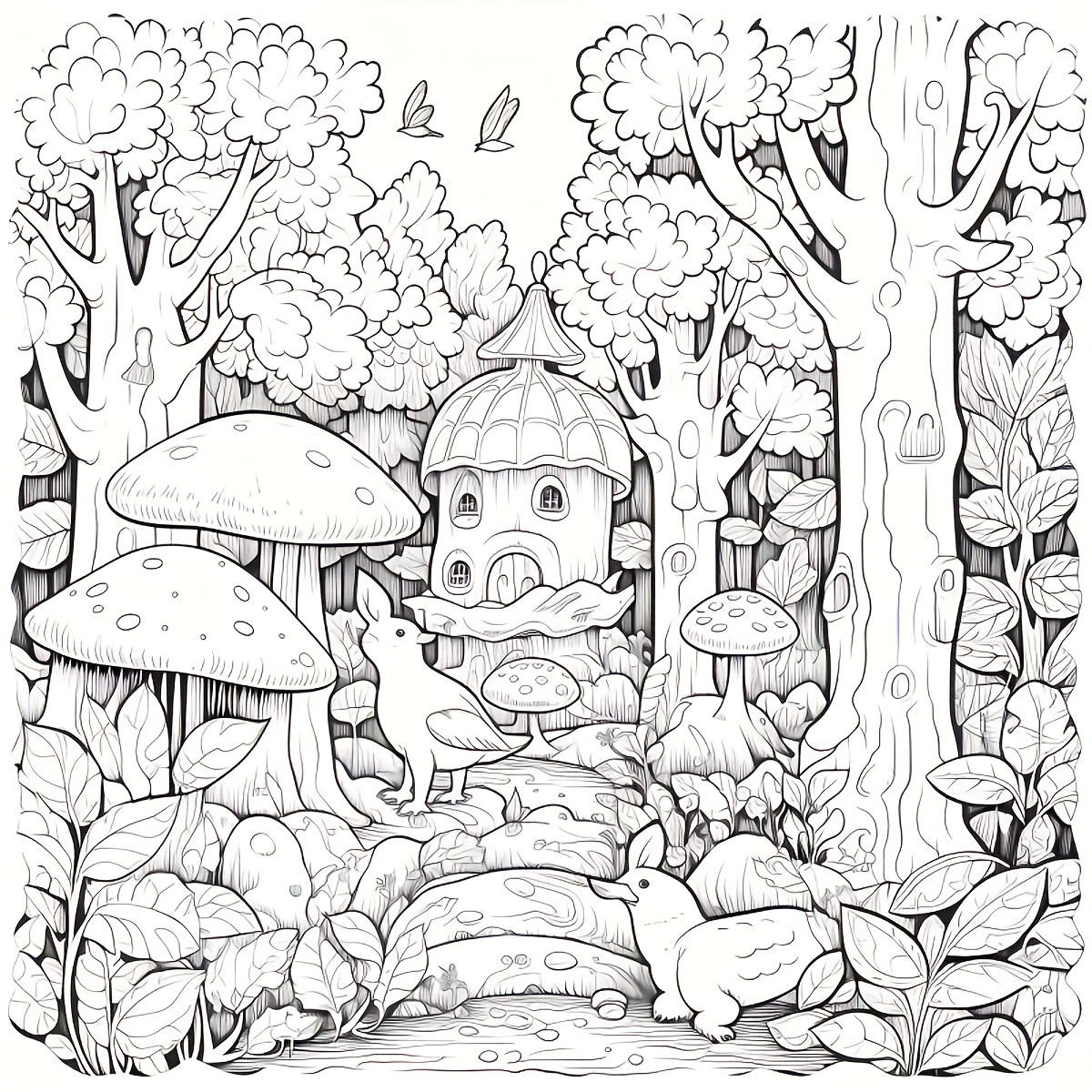 Psychedelic Forest Coloring Book for Adults Mystical Mushroom Art