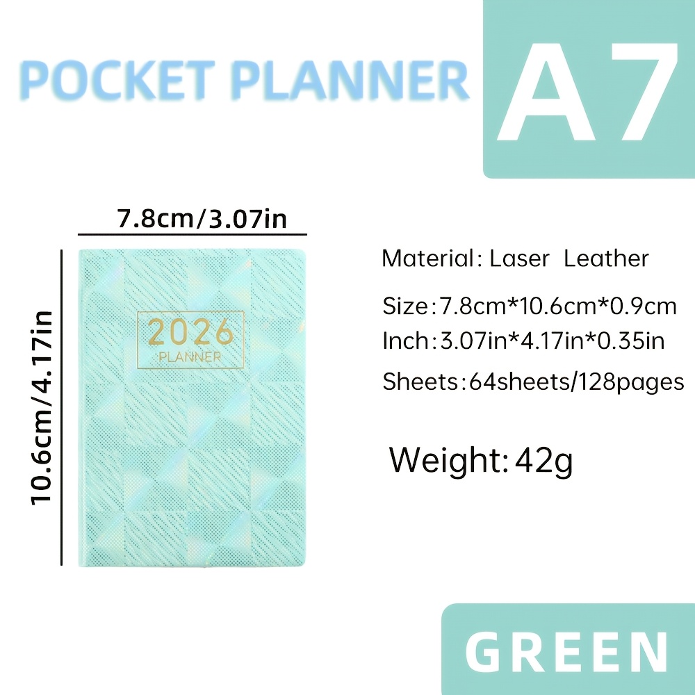 A7 Specification 2026 , Slim Weekly Planner, Starlight Pocket Notebook, Daily Planner With Colorful Laser Cover, A7 Size: 3.07in X 4.17in