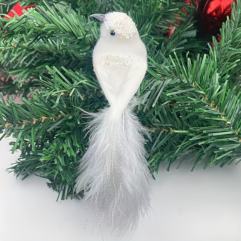 TEMU 6/12 Artificial Christmas Simulation Flock Pigeons With Clamps, White Feather Christmas Tree Decoration Wreath Arransynthetic Gemstoneent