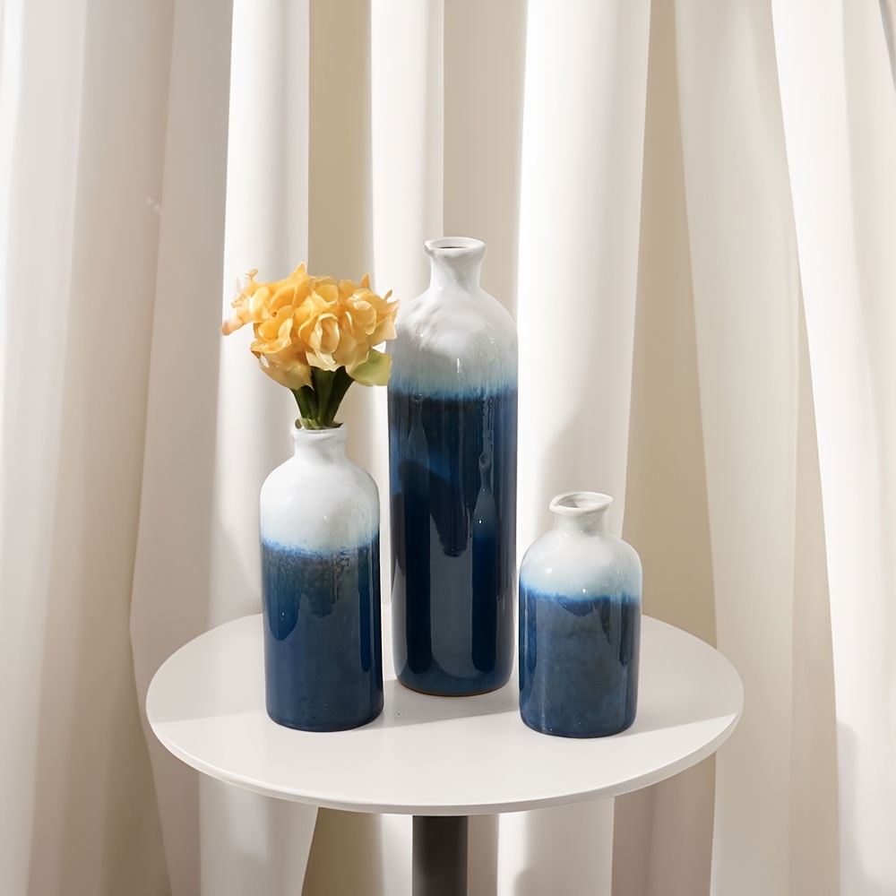 Juego De 3 Jarrones únicos De Cerámica Azul Para Decoración