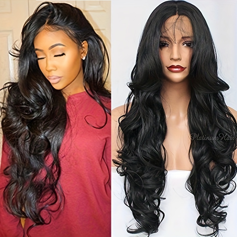 

24 Inches Lace Front Wigs Long Body Wave Black Color Glueless Replacement Wig For Women Wavy Synthetic Frontal Lace Wig 13x3 Free Part Heat Resistant Fiber