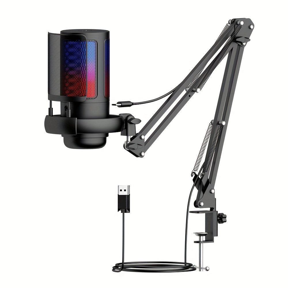 

Usb Desktop , Game Voice Call Video Recording Microphone, With Cantilever Bracket Set, , Rgb Light, Touch, Suitable For Pc Computers, Notebooks, Live , , Studio Recording And Games