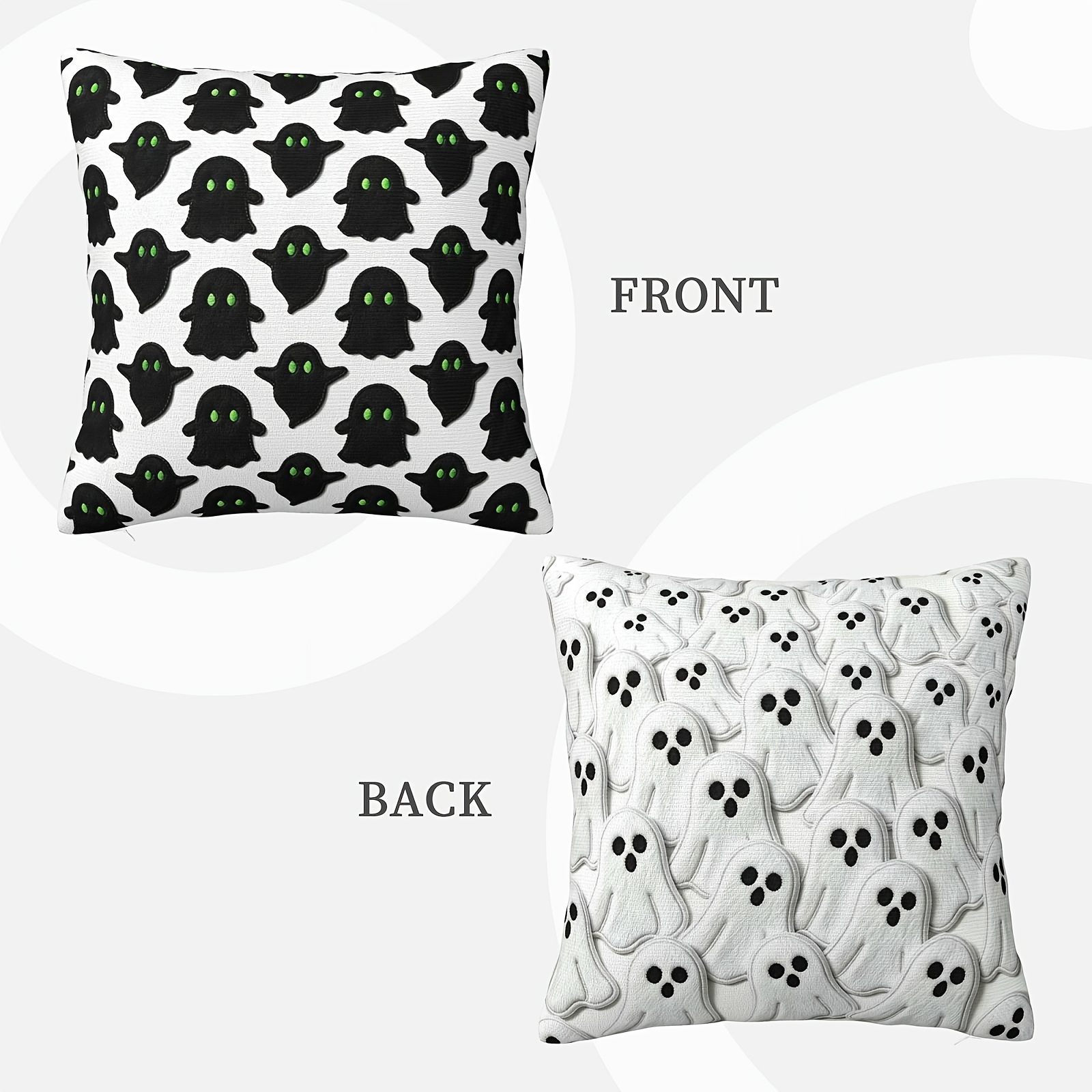 TEMU 1 taie d'oreiller style Ins Ghost blanche de 18X18 pouces, coussin imprimé 2D ; Ambiance d'Halloween pour salon