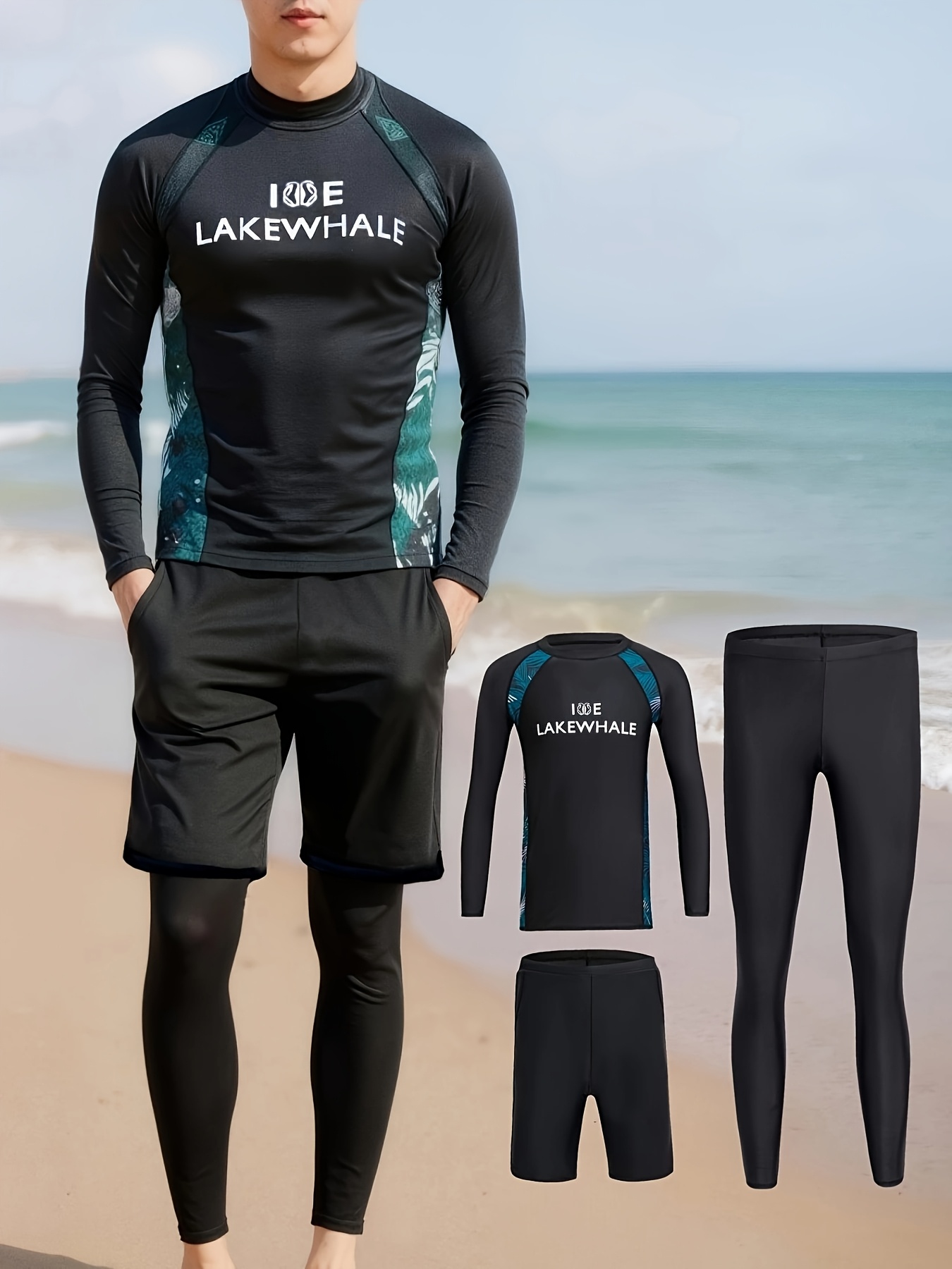 men’s surfing swimsuit 3-piece set