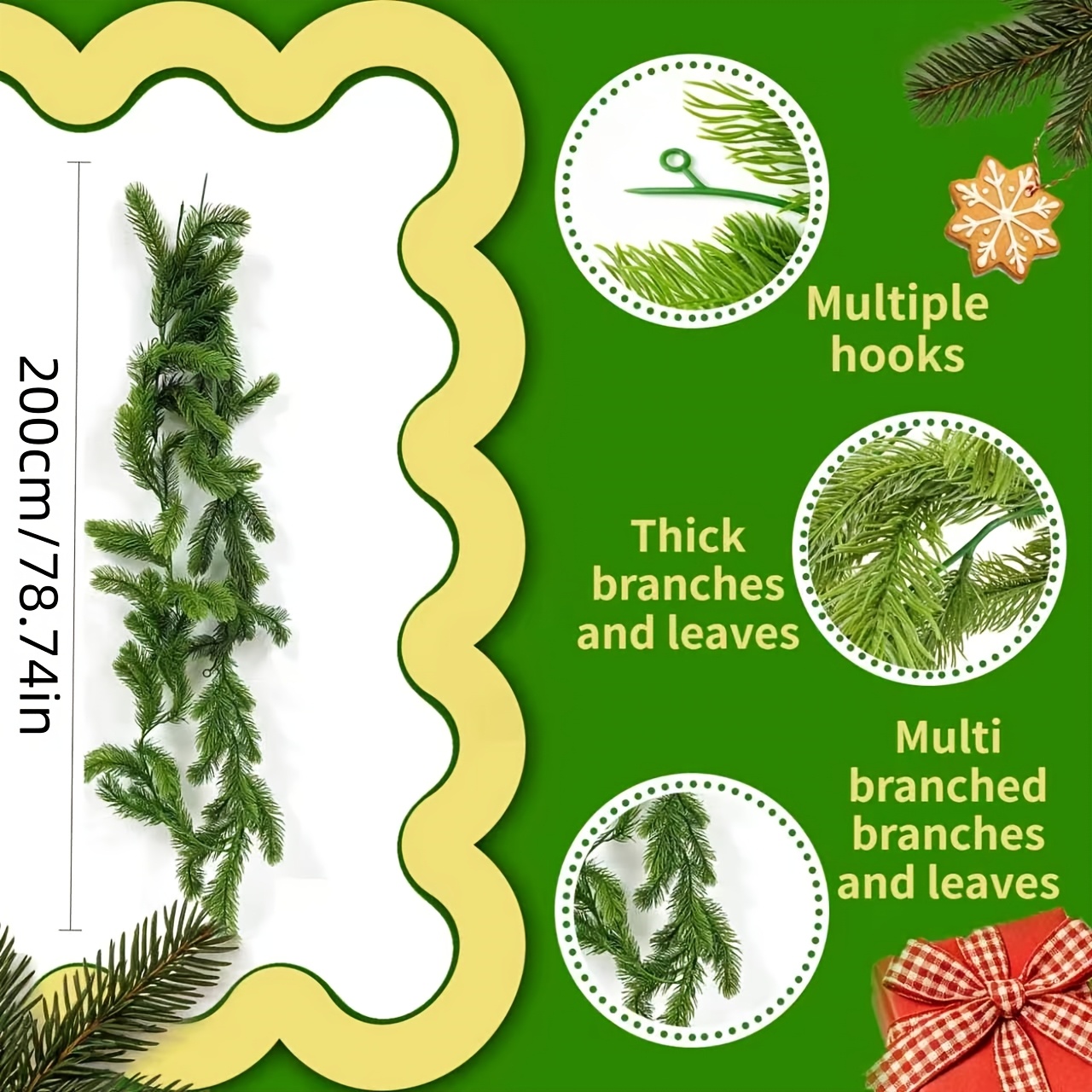 TEMU 2pcs Aiguilles de pin artificiel, Lierre de Noël, Décoration de florale artificielle, Convient pour Noël, Thanksgiving, Halloween et autres