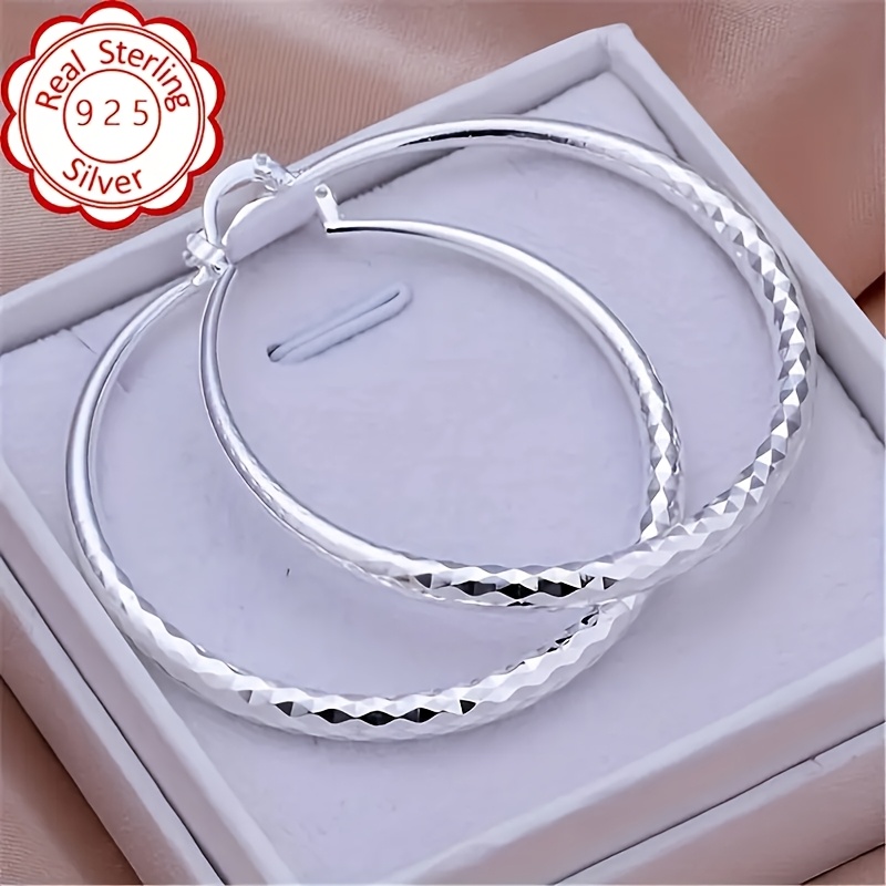 

Pair Of Elegant 925 Pure Silvery Large Hoop Earrings, Suitable For Women, Fashionable And Trendy, Suitable For And Vacation, Perfect Valentine's Day Gift