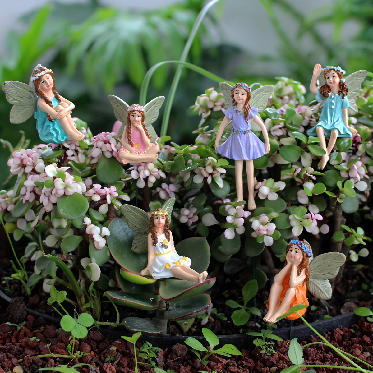 6pcs flower fairy plugins resin craft fairy garden bonsai decoration suitable for courtyard lawn balcony outdoor garden decoration ideal for birthday valentines day christmas gifts for   teachers  