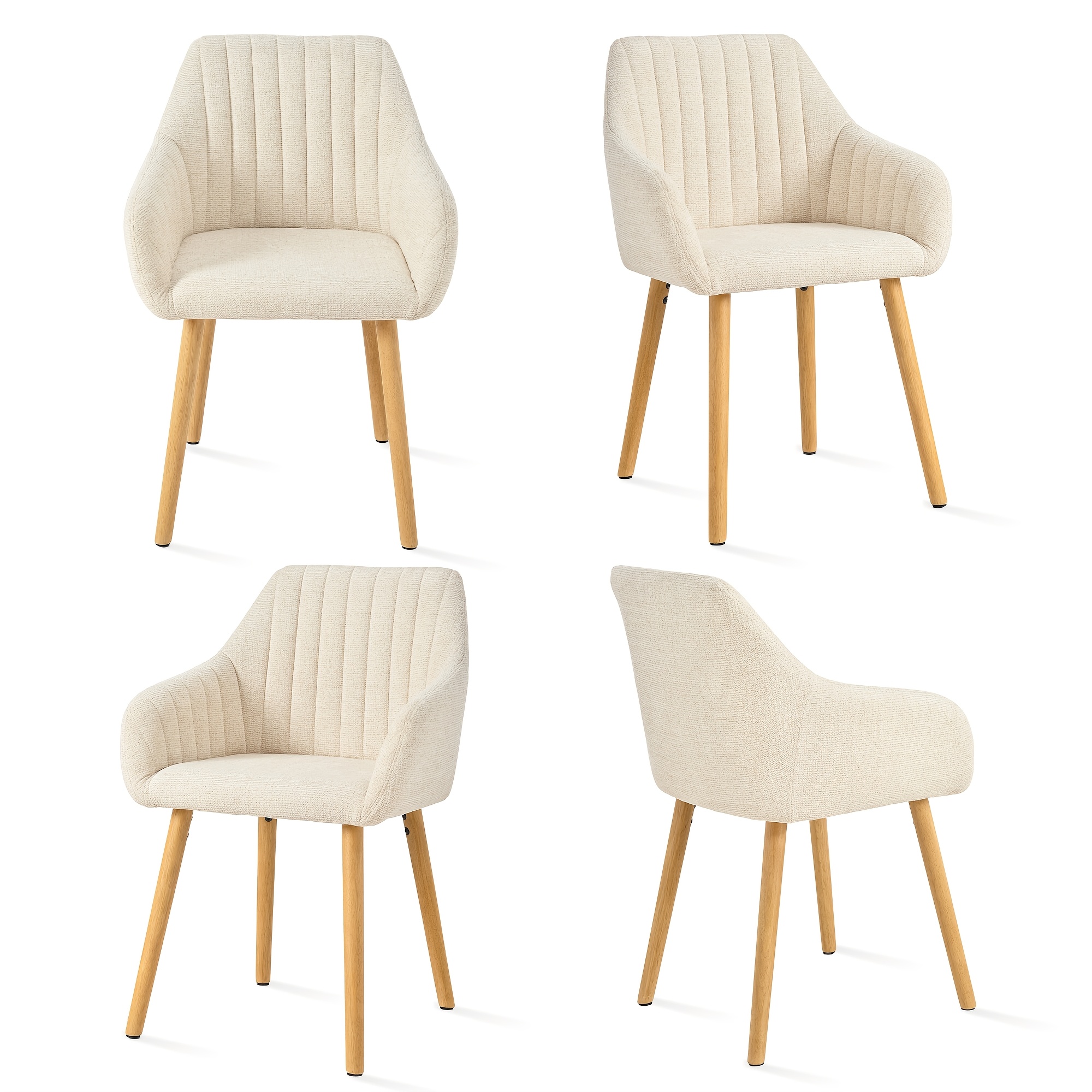 Image of Modern Minimalist Chenille Dining Chairs, Ergonomic Backrest & Armrests, Wooden/metal Legs Options, For Home Dining Room, Set Of 2/4/6