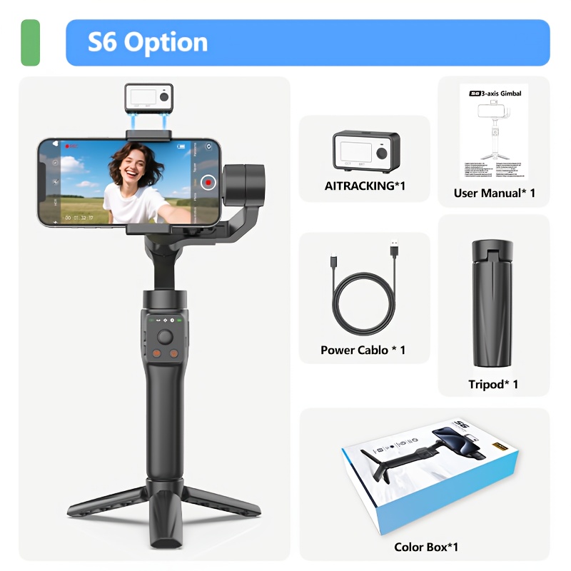 Image of Qaml S6 -axis Handheld Gimbal With & Built-in Fill Light - For Smooth Vlog Recording, Live & Multi-scene Selfies | Compact, Durable For Content Creators | Valentine's Day Gift