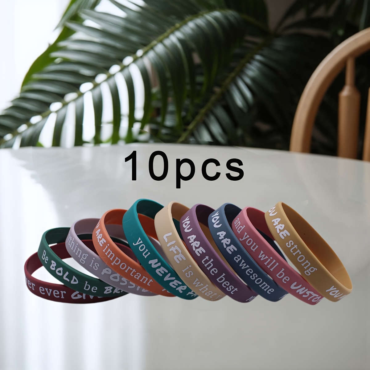 TEMU 10pcs Set Of Inspirational Silicone Wristbands With Positive Motivational Quotes, Suitable For Parties And Daily Wear, A Great Gift For