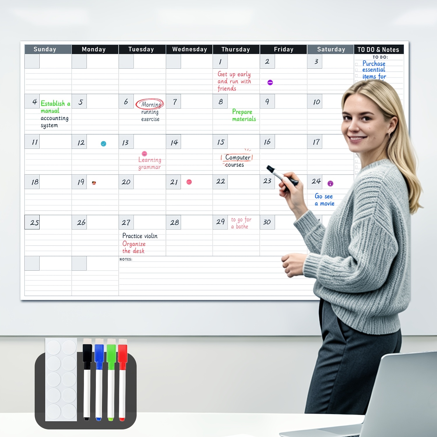 TEMU Large Size Reusable Calendar, Single Month Blank No Date, Reusable Dry Erase 39x27 Inches, Monthly Schedule Board, Home Office Daily Planner,