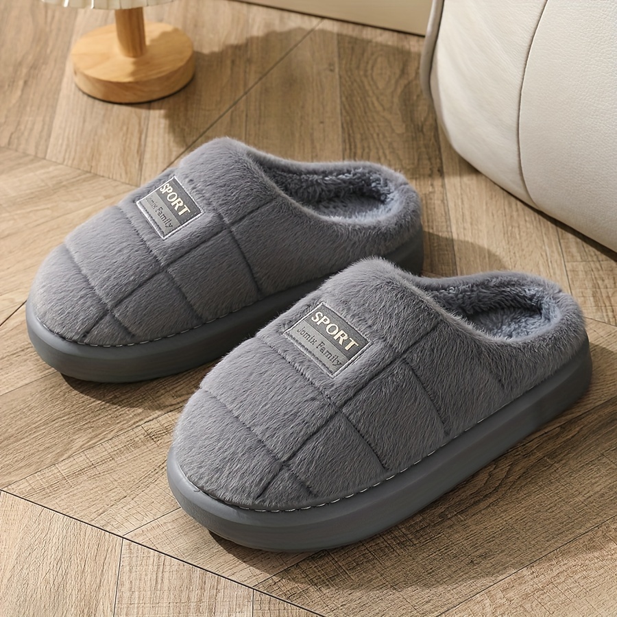 

Plus Size Men's Solid Color Hollow Out Thermal Slippers, Comfy Non Slip Casual Durable Eva Sole Indoor Bedroom Shoes, Men's Winter Footwear