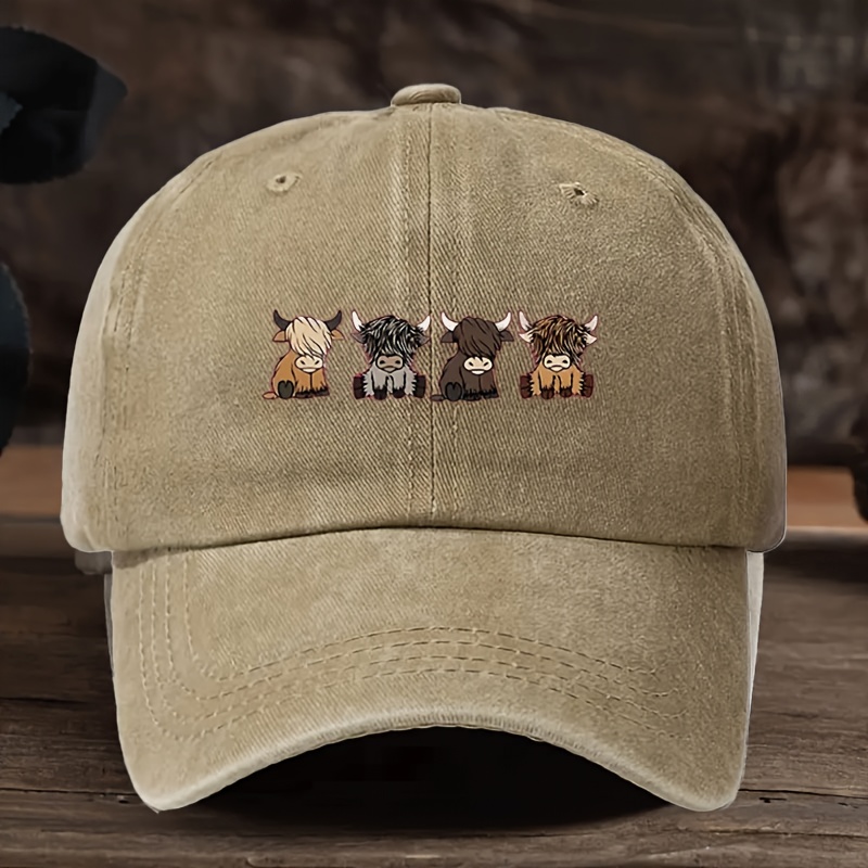 TEMU 4 Highland Cows Print Cap, Fashion Adjustable Cap, Outdoor Sports Cap