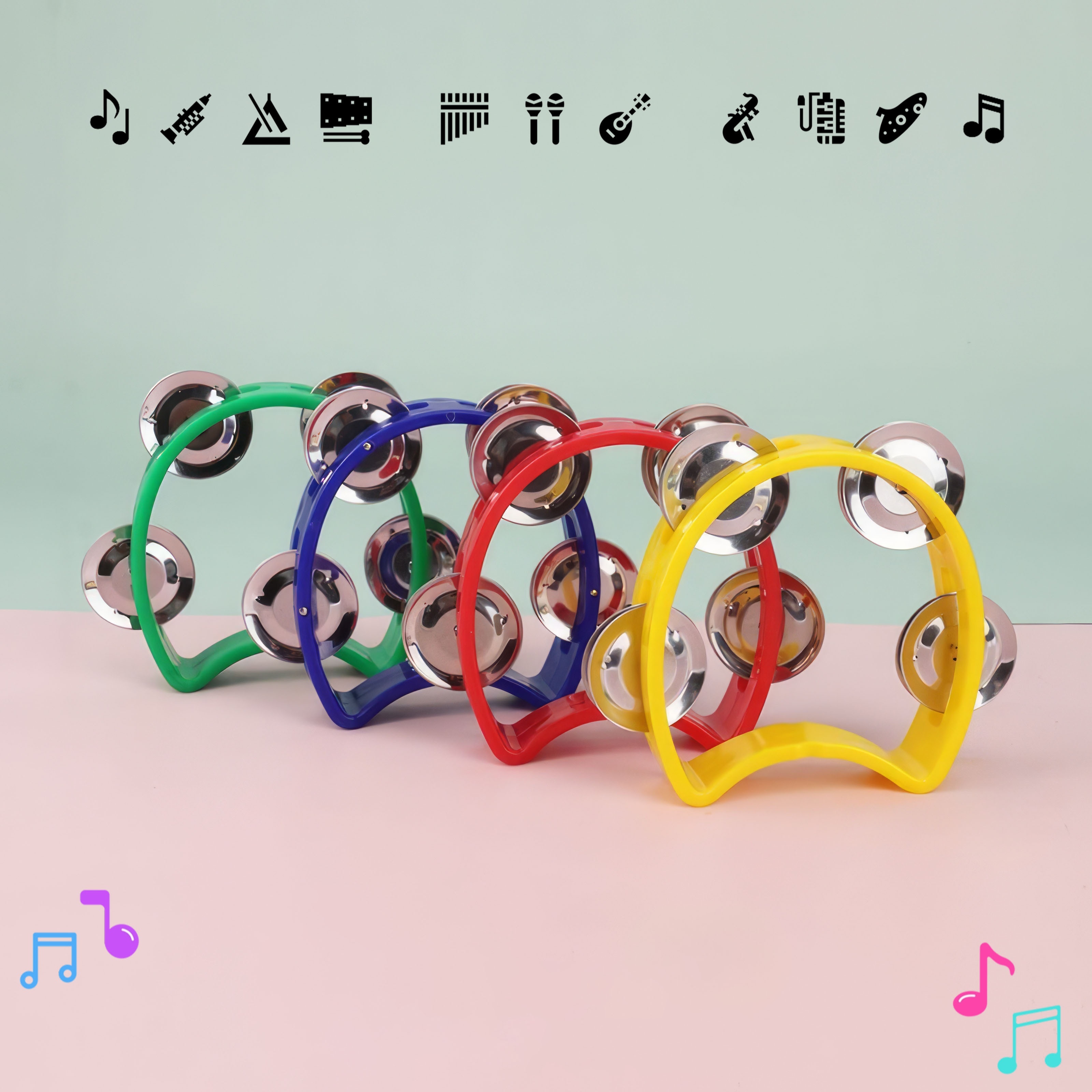 Grasp Training Musical Instrument Educational Toy 4-Bell Hand-Ring Bell Dance Performance Hand-Ring Bell Music Perception Educational Toy New Hand Drum Metal Bell Percussion Instrument Entertainment Instrument Plastic Single Layer Flower Drum Circle