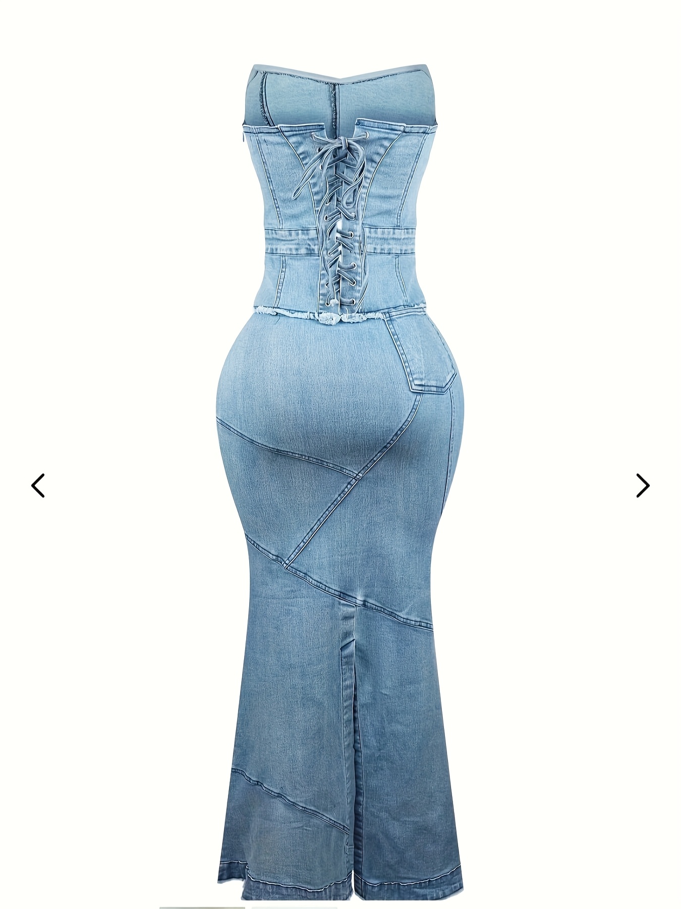 womens elegant strapless stretch denim maxi dress side Temu