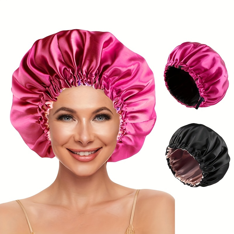 2pcs Set of Double-Layer Adjustable Satin Sleep Cap, Conditioning Cap for Women'S Beauty And Hair Care, Shower Cap