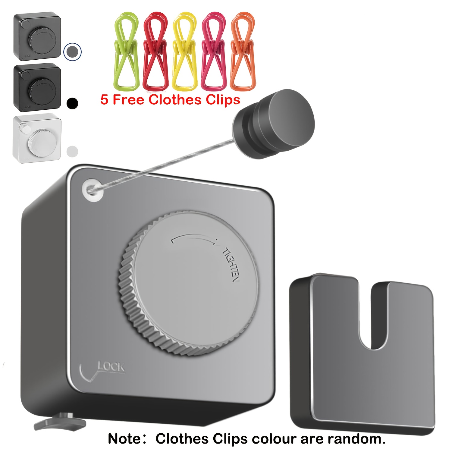 item picture retractable clothesline   outdoors clothesline retracting heavy duty retractable clothes drying laundry line wall mounted     with 5 colourful clothes clips random colors indoor outdoor 15 7ft black white gray