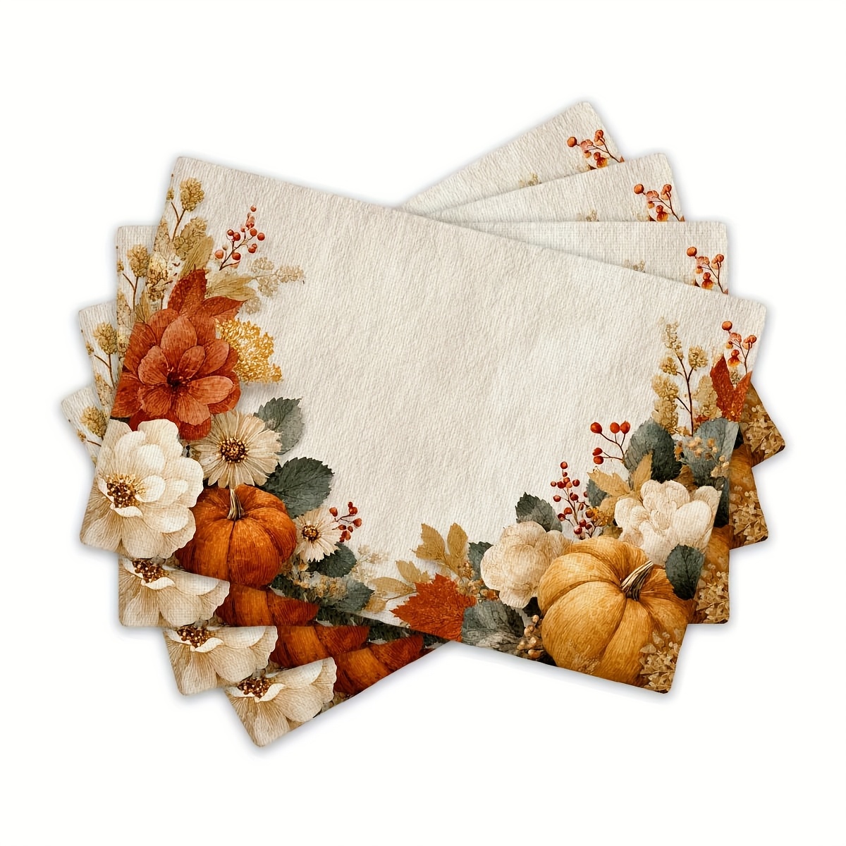 TEMU Sets de table carrés 4 pièces, sets de table à motif floral de citrouille d'automne pour Halloween, Thanksgiving et les d'automne, sets de table