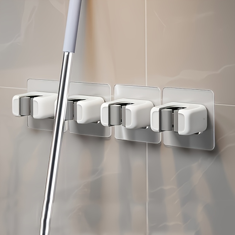 TEMU Lot de 4 supports muraux pour serpillière et balai, système d'organisation de garage, porte-serpillière et porte-balai - Pinces de rangement en