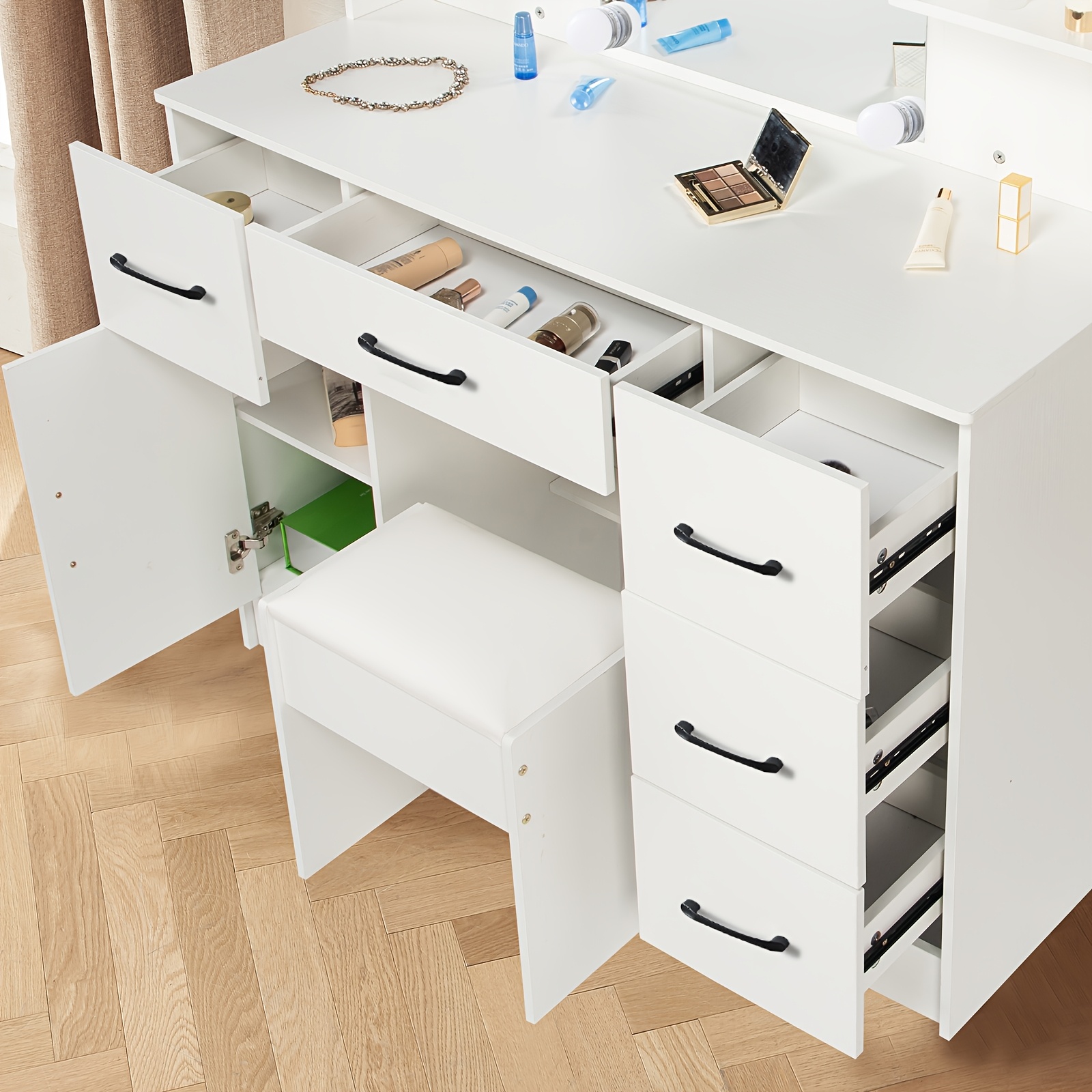 Modern White Solid Dresser with Illuminated Mirror