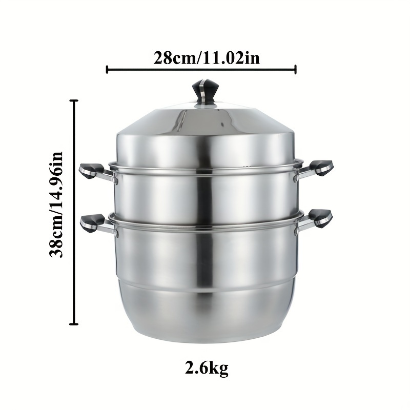 stainless steel multi layer steamer set with lid large capacity   steamer inserts compatible with all stovetops high   cooking steaming essentials details 7