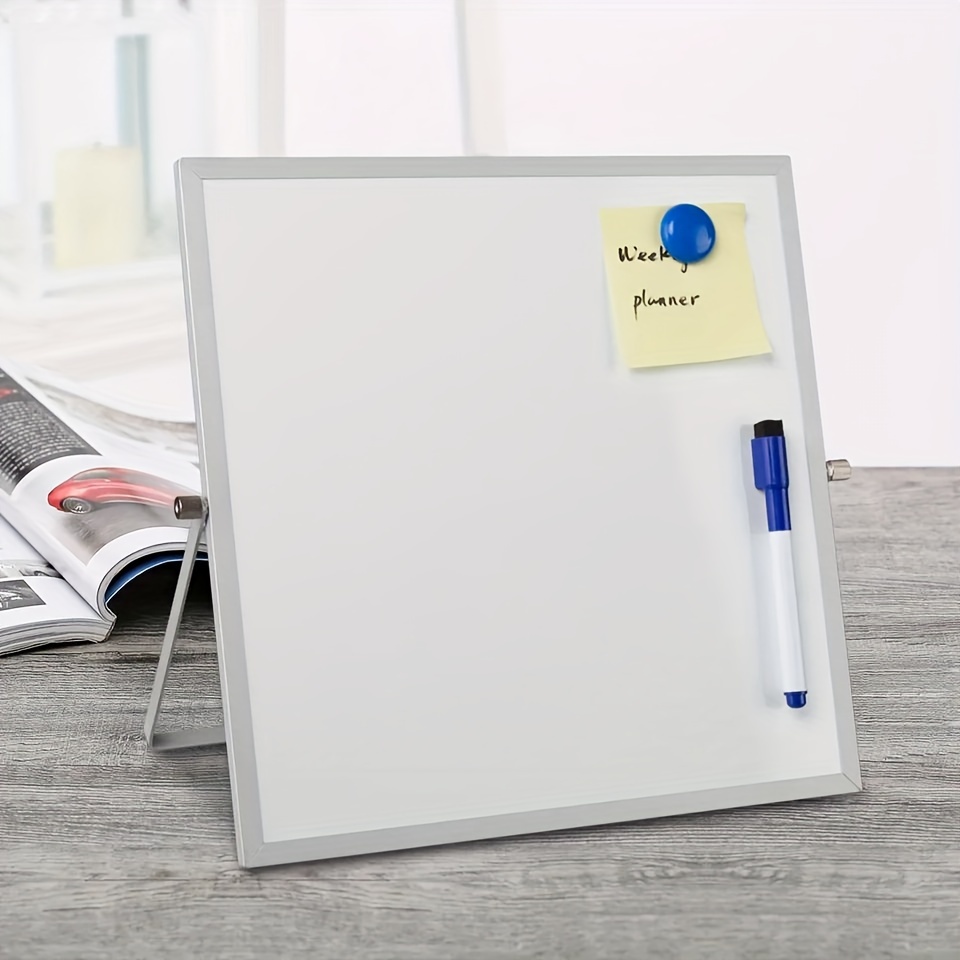 

1pc, 10x10inch Metal Double-sided Magnetic Whiteboard, Portable Office Home Writing Board With Rotating Stand, No Power Required, White