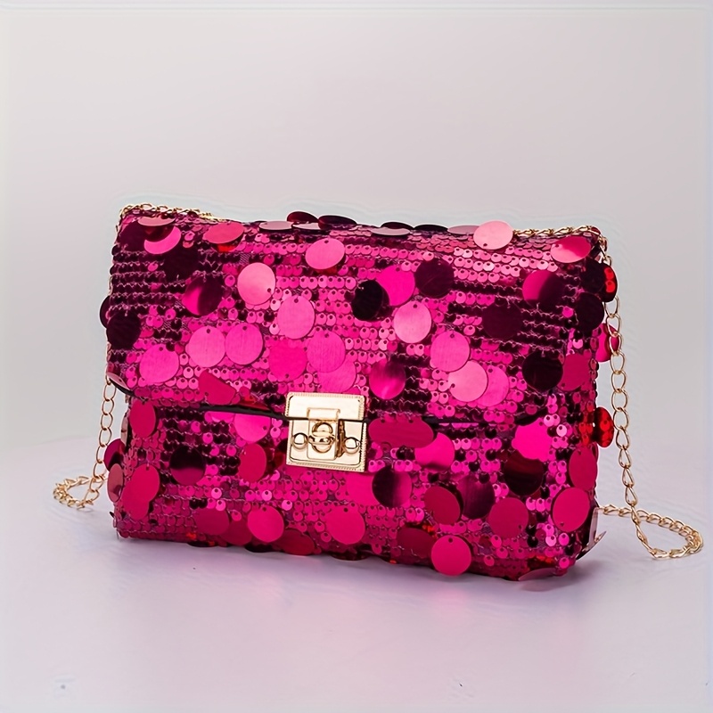 E-shop Damen Schultertasche, Pailletten Schultertasche, Glänzende Umhängetasche, Goldener Hardware-Schloss & Metallkette, Geeignet für alle Arten von