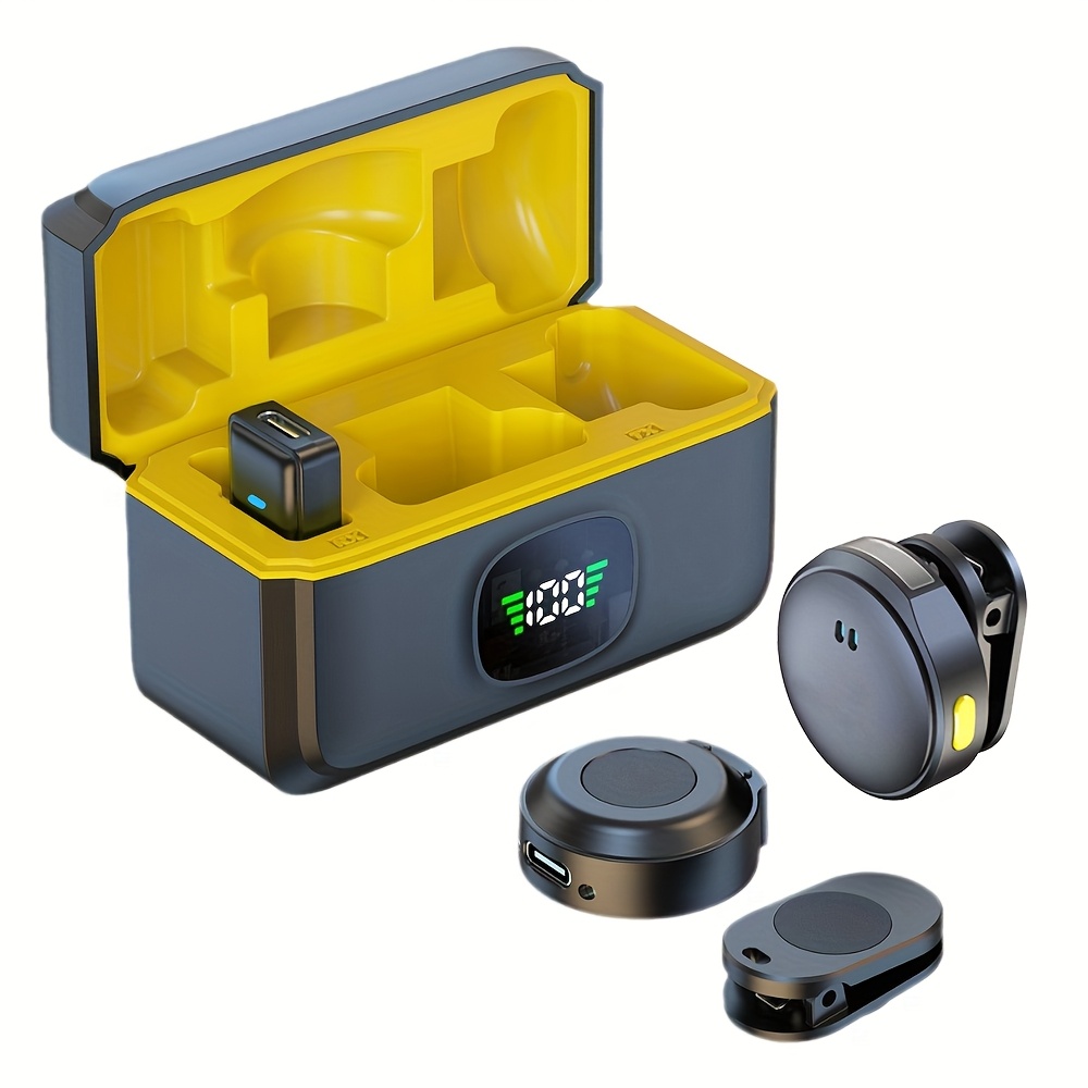 item picture professional wireless lavalier microphone with type c port for smartphones computers cameras     display portable charging case wireless   ideal for podcasting live streaming content creation wireless microphone