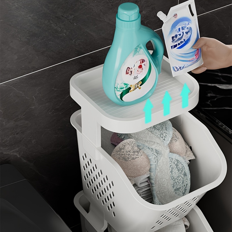 versatile 2 in 1 laundry hamper with detachable trash bin durable plastic perfect for bathroom home storage laundry hamper with lid washer machine portable details 2